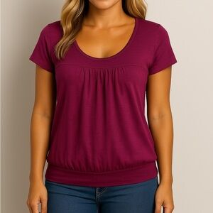 Loft Pink Top Scoop Neck Cap Sleeve Zip Closure Banded Magenta Pink Size Large